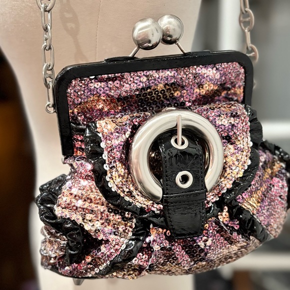 Rampage Vintage Black Patent Leather Sequin Statement Bag - Picture 7 of 9